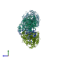 PDB entry 8axc coloured by chain, side view.