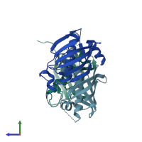 PDB entry 8ayd coloured by chain, side view.