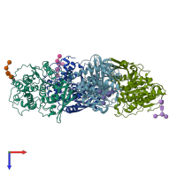 PDB entry 8b48 coloured by chain, top view.