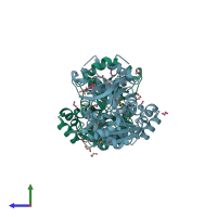 PDB entry 8b68 coloured by chain, side view.