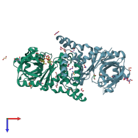 PDB entry 8b68 coloured by chain, top view.