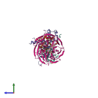 PDB entry 8bb3 coloured by chain, side view.