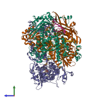 PDB entry 8be0 coloured by chain, side view.