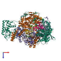 PDB entry 8be0 coloured by chain, top view.