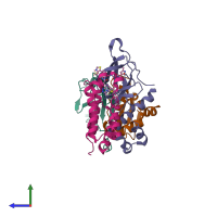 PDB entry 8beb coloured by chain, side view.