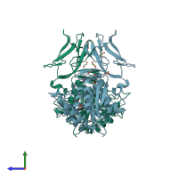 PDB entry 8bf3 coloured by chain, side view.