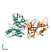 Hetero dimeric assembly 1 of PDB entry 8bg2 coloured by chemically distinct molecules, front view.