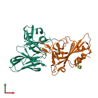 Hetero dimeric assembly 2 of PDB entry 8bg2 coloured by chemically distinct molecules, front view.