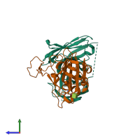 Hetero dimeric assembly 2 of PDB entry 8bg2 coloured by chemically distinct molecules, side view.