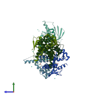 PDB entry 8bhd coloured by chain, side view.