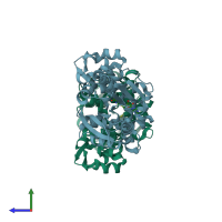PDB entry 8bie coloured by chain, side view.
