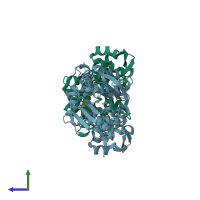 PDB entry 8bij coloured by chain, side view.