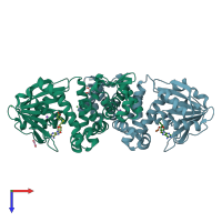 PDB entry 8bij coloured by chain, top view.