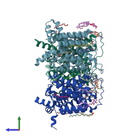 PDB entry 8blo coloured by chain, side view.