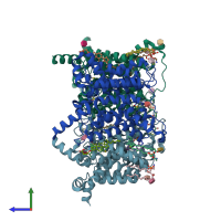 PDB entry 8blp coloured by chain, side view.