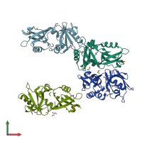 PDB entry 8blu coloured by chain, front view.