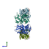 PDB entry 8blu coloured by chain, side view.