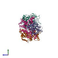 PDB entry 8bmp coloured by chain, side view.