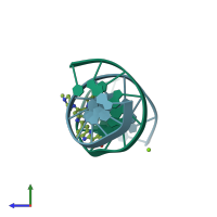 PDB entry 8bna coloured by chain, side view.
