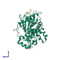 PDB entry 8bt0 coloured by chain, side view.
