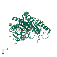 PDB entry 8bt0 coloured by chain, top view.