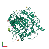 PDB entry 8bt2 coloured by chain, front view.