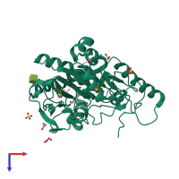 PDB entry 8bt2 coloured by chain, top view.