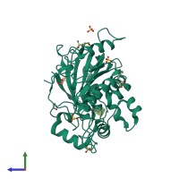 PDB entry 8bt5 coloured by chain, side view.
