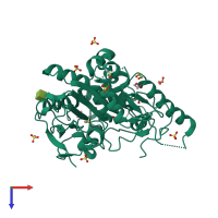 PDB entry 8bt8 coloured by chain, top view.