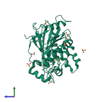 PDB entry 8bta coloured by chain, side view.