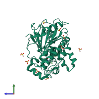 PDB entry 8bte coloured by chain, side view.