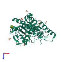 PDB entry 8bth coloured by chain, top view.