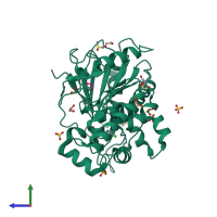 PDB entry 8bti coloured by chain, side view.