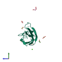 PDB entry 8bw6 coloured by chain, side view.