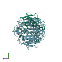 PDB entry 8c65 coloured by chain, side view.