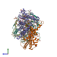 PDB entry 8c6k coloured by chain, side view.