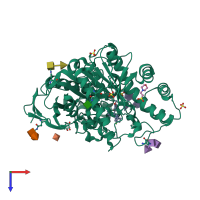 PDB entry 8cgo coloured by chain, top view.