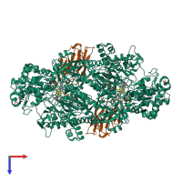 Hetero tetrameric assembly 2 of PDB entry 8cgs coloured by chemically distinct molecules, top view.