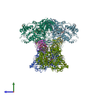 PDB entry 8cgs coloured by chain, side view.