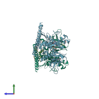 PDB entry 8cir coloured by chain, side view.