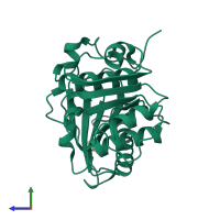 PDB entry 8cru coloured by chain, side view.
