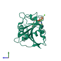 PDB entry 8dfr coloured by chain, side view.