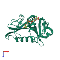 PDB entry 8dfr coloured by chain, top view.