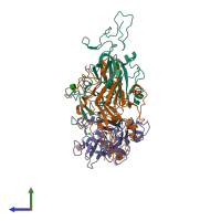 PDB entry 8dmk coloured by chain, side view.