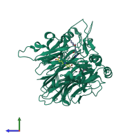 PDB entry 8doc coloured by chain, side view.