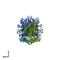 PDB entry 8dor coloured by chain, side view.