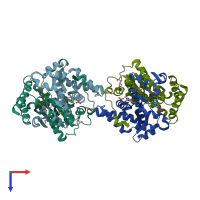 PDB entry 8dor coloured by chain, top view.