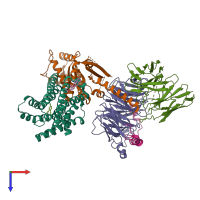 PDB entry 8dpi coloured by chain, top view.