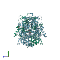 PDB entry 8dt4 coloured by chain, side view.