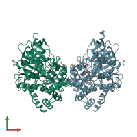 PDB entry 8dt5 coloured by chain, front view.